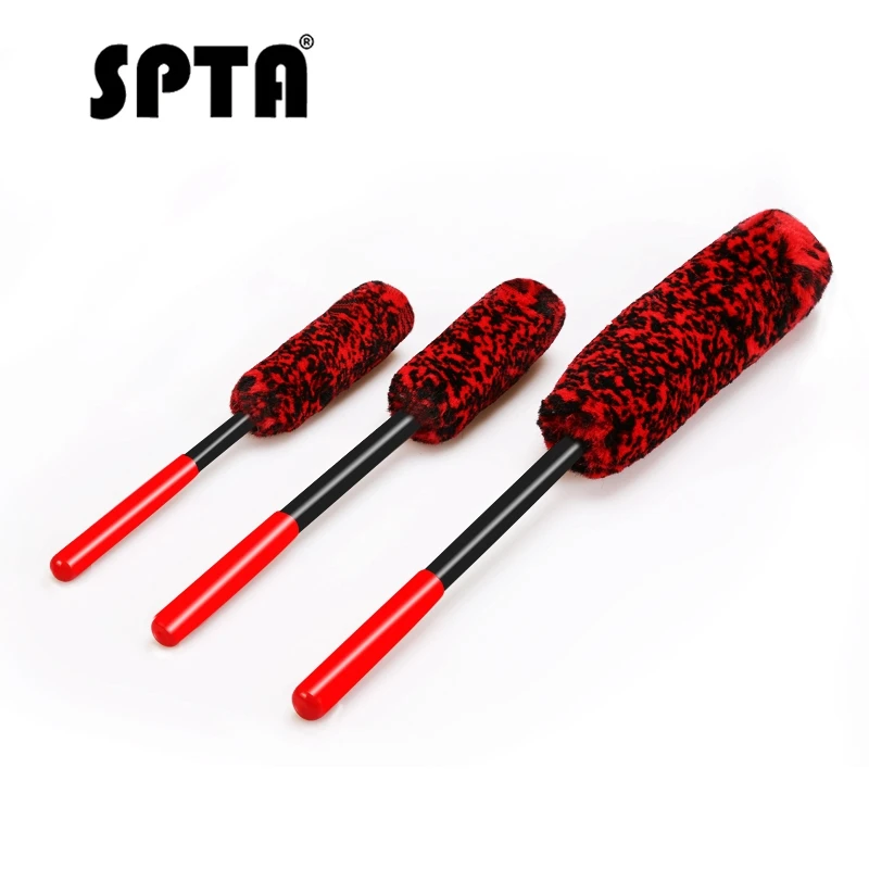 

SPTA Auto Wheel Hub Cleaning Brush Flexible 3pcs Long Handle Premium Wool Car Rim Brushes Soft Fiber Car Tire Cleaning Brush New