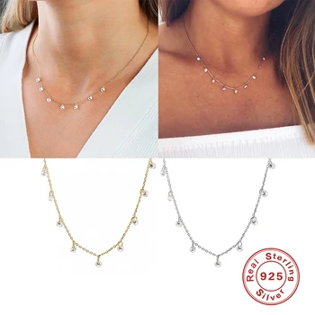 

925 Sterling Silver Fine Jewelry Bling CZ Crystal Zircon Choker Necklace For Women Pendant Collares Minimalist Souvenir Gift