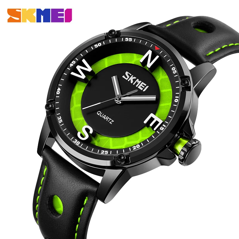 

2020 SKMEI Fashion 3D Big Dial Men Quartz Watches Casual Leather Strap Male Clock Waterproof Wristwatches Relogio Masculino 9211
