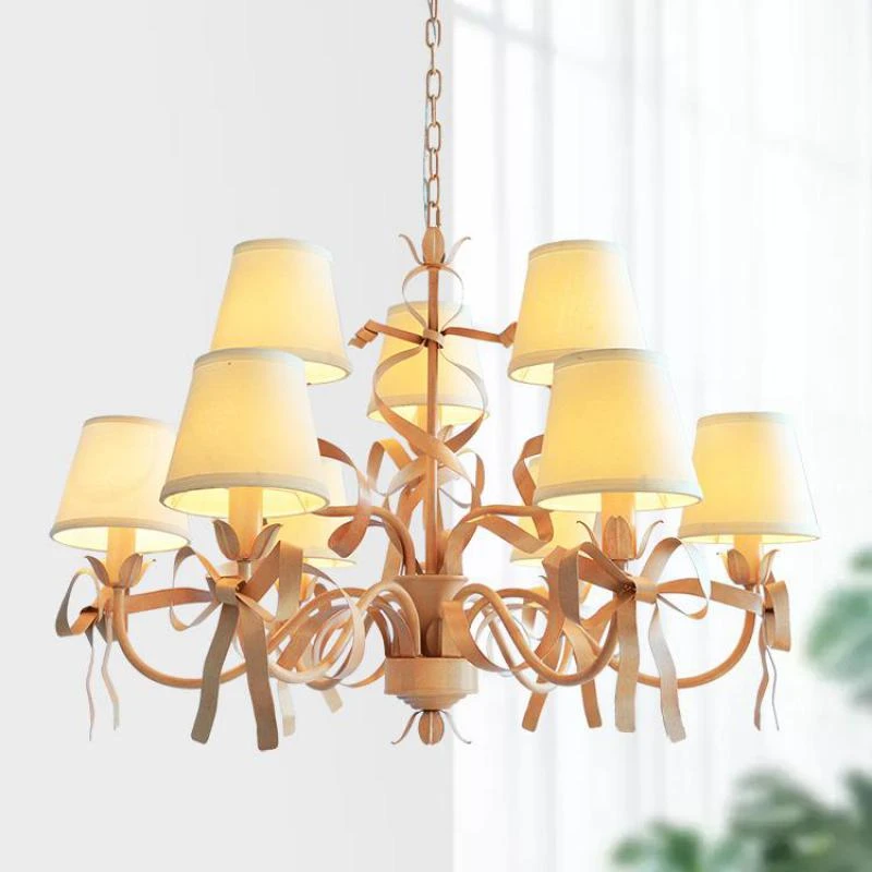 Warm Led Pink Ribbon Chandelier Lighting Girl Room Pastoral Pink Bow