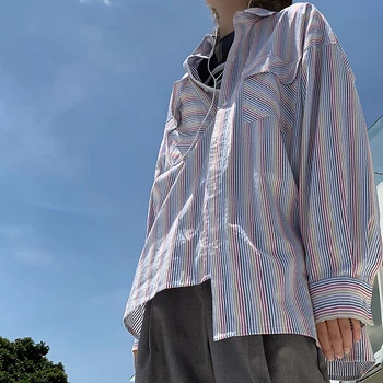 

DARK ICON Colorful Style Loose Shirts Men Turn-down Collar Preppy Style Men's Shirt Long Sleeve Male Top