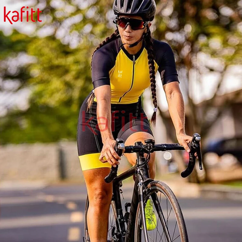 Kafitt summer women's triathlon professional sportswear short sleeved cycling jumpsuit cycling jersey shorts set