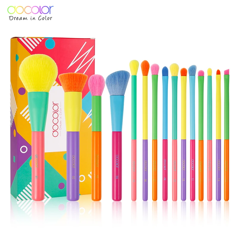 Docolor 15pcs pennelli trucco professionale fondotinta in polvere ombretto trucco set di pennelli capelli sintetici pennelli trucco colorato
