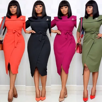 

clothing OWLPRINCESS 2020 Autumn New Stitching Split Slim Midi Dress Solid color belt dress