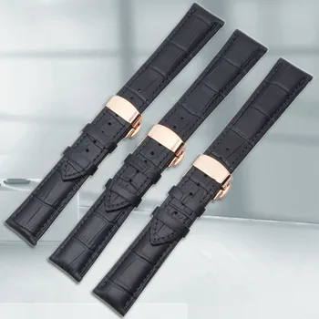 

New 20mm 22mm Dark Blue Leather watchbands with silver butterfly buckle watch band strap fashion accessories fit men women hours