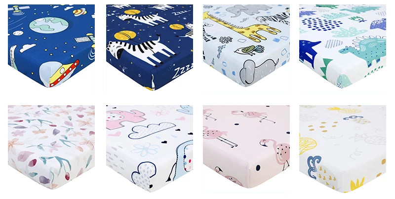 Newborn Baby Fitted Crib Sheets130*70 cm Cartoon Print  Bed Sheet Baby Bed Mattress Covers  for Unisex  Baby Boys Girls