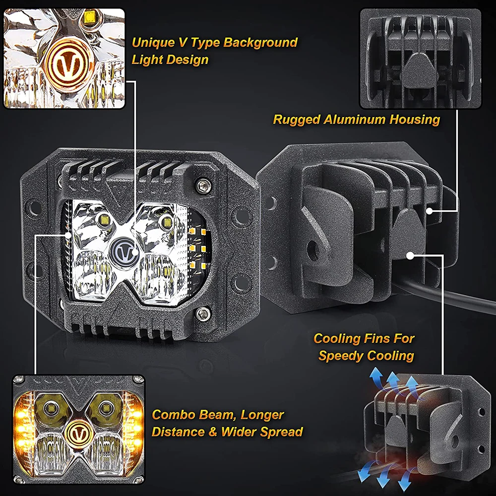 WeiSen 3.5" LED Pod Lights - 21W Spot Flood Combo With Amber DRL & Wiring Harness