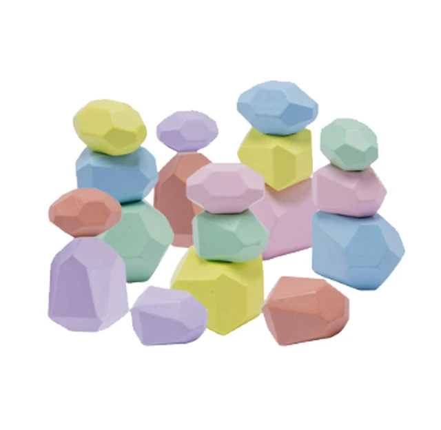 Wood Rainbow Stones Block Colorful Wooden Building Block Rainbow Stacker Balancing Stone Montessori Educational Toy Children 18pcs Candy colors