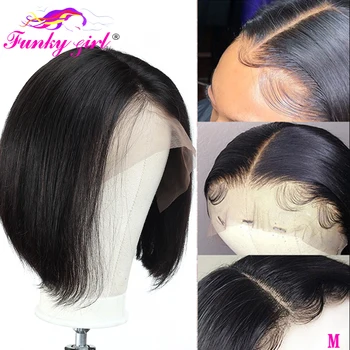 

Funky Girl Short Lace Front Human Hair Wigs Bob Wig For Black Women 150% Brazilian Straight Remy Lace Front Wig 13x4