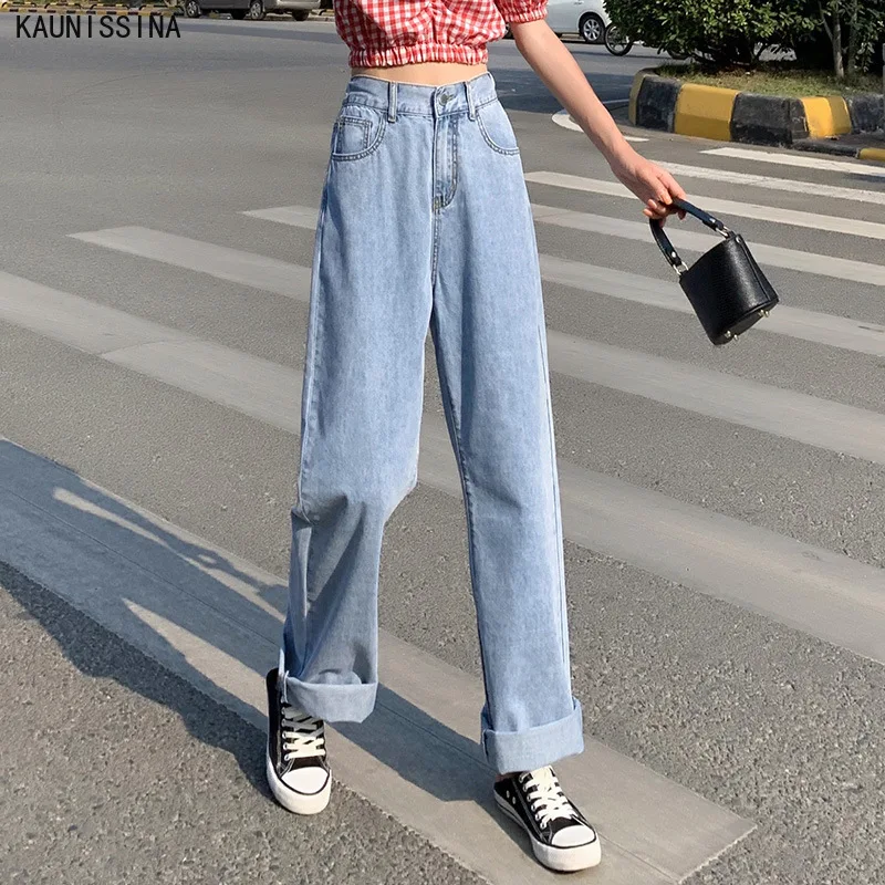 

Women Jeans Pants Leisure Loose High Waist Straight Denim Pants Summer Wide Leg Full Length Acetate Jeans Streetwear Trousers