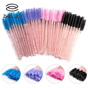 

zwellbe 25/50Pcs Disposable Crystal Eyelash Brush Comb Eye Lashes Extension Mascara Wands Makeup Professional Beauty Tool