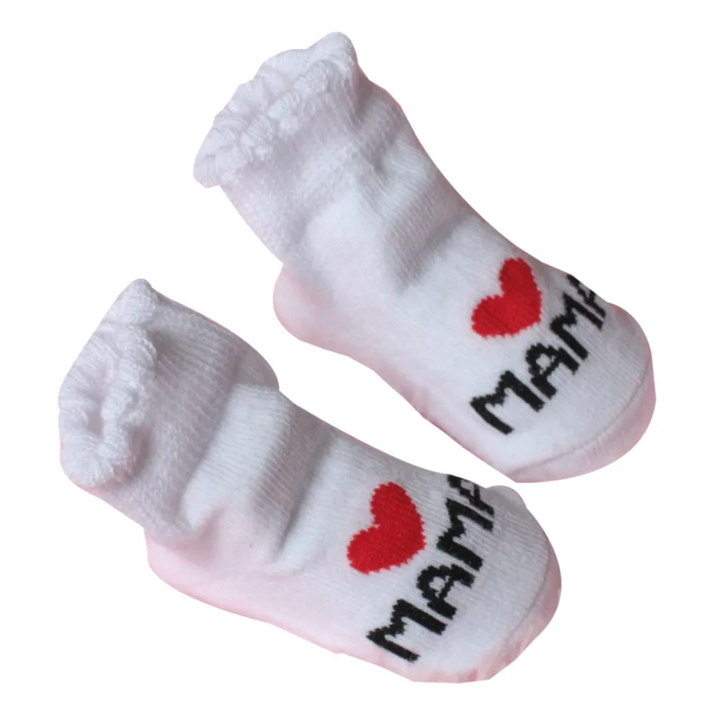 Нескользящие носки-тапочки для маленьких мальчиков и девочек носки с буквами «Love Mama Papa» детские носки Модные хлопковые носки в полоску для малышей - Color: White