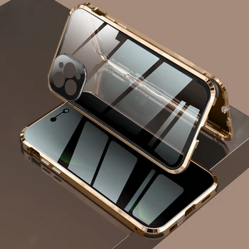Anti Glare Magnetic Case For iPhone 12 Pro MAX 13 Mini 11 Pro MAX Privacy Screen Glass Cover Metal Bumper Camera Protector Case 1