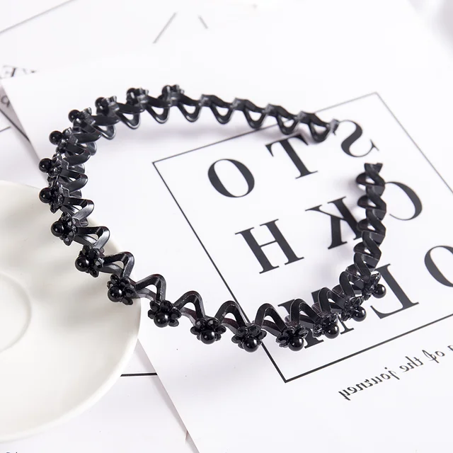 Fashion Pearl Non-Slip Rhinestone Hairbands Elastic Flower Women Hair Hoop Bands Headband Bezel Girls Hair Accessories Headdress black pearl crystal