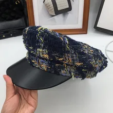 В весенний и осенний период и новинка малых в симпатичном стиле из твида Вязание студентов кепки кожаные карнизы восьмиугольная шляпа