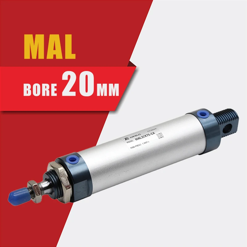 Mini Cilindro de Liga de Alumínio para Cilindro Mal Série Airtac Mal20x25 20×50 20×100 20×150 20×200 20×250 20×300 20x 20x