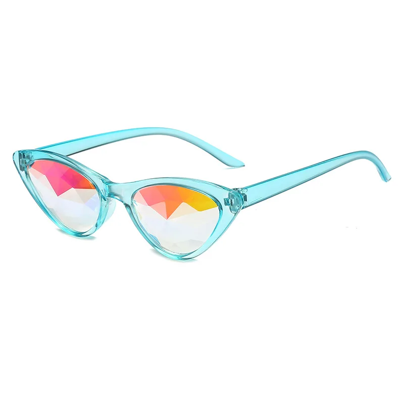 YOOSKE Винтажные Солнцезащитные очки кошачий глаз для мужчин и женщин Rave фестиваль Калейдоскоп очки Брендовые дизайнерские модные вечерние queen подарок - Цвет линз: blue