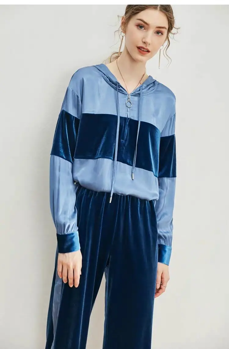 

Tracksuit Velour Trendy Clothes for Women Fall Two Piece Set Velvet Costume Hoodies and Pants Causal Sets