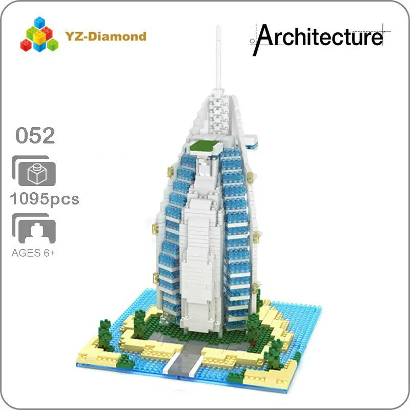 

YZ 1095PCS Dubai Burj Al Arab Landmark Architecture Model DIY Micro Diamond Mini Building Nano Blocks Bricks Toys for Children