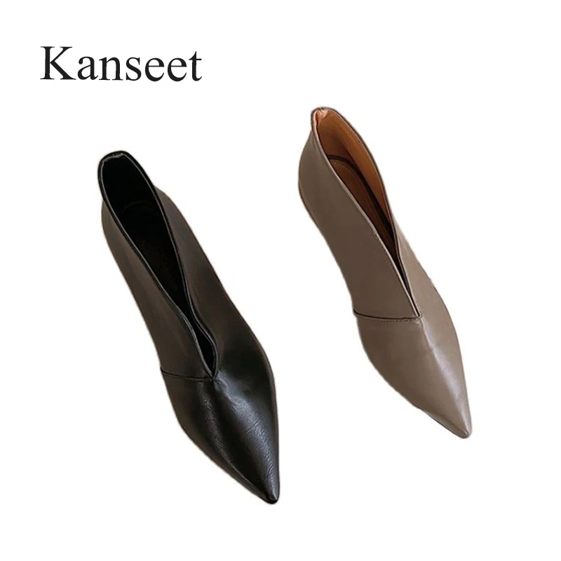 Туфли Kanseet из натуральной кожи с острым носком персиковые ботинки на среднем