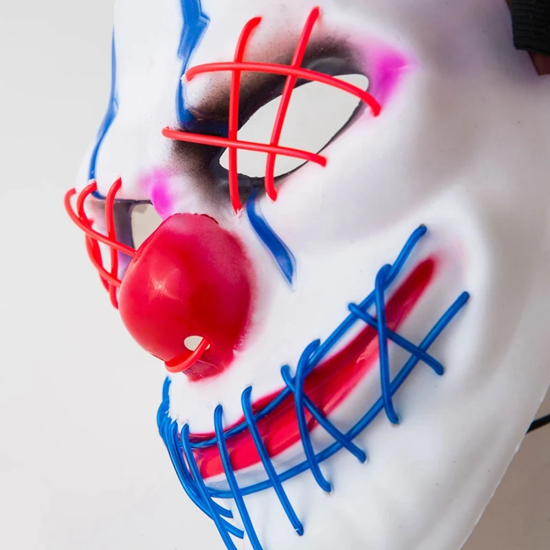 Хэллоуин большой рот клоун светодиодный элемент с холодным светом светящаяся маска ужаса костюм для хеллоуина реквизит праздничные вечерние принадлежности