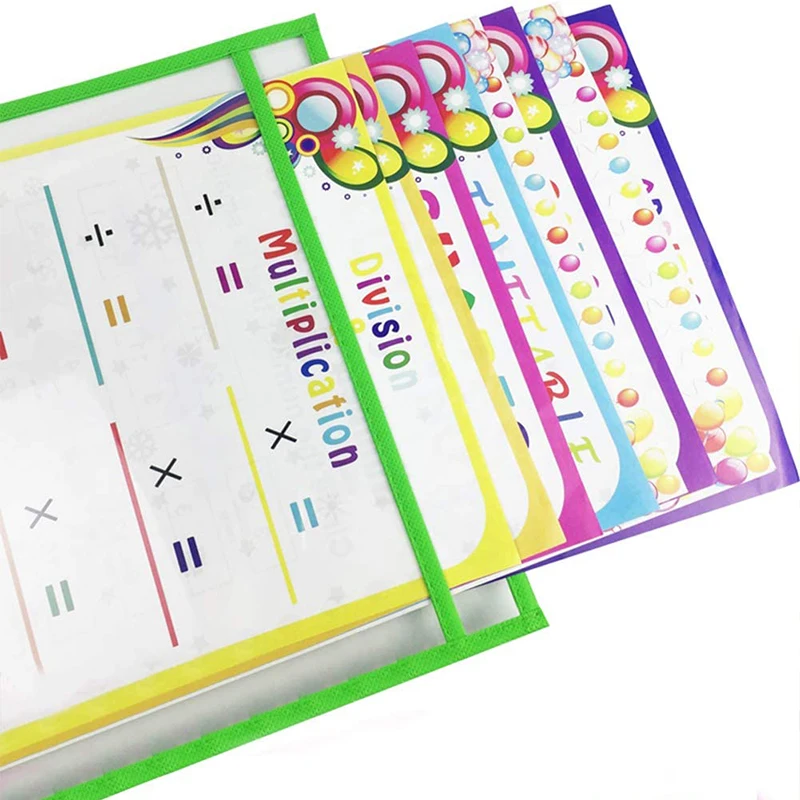 Reusable Dry Erase Sleeves with Pen PVC Dry Erase Pockets 14x13 inch  Colorful Plastic Sleeves Sheet Protectors for School Work