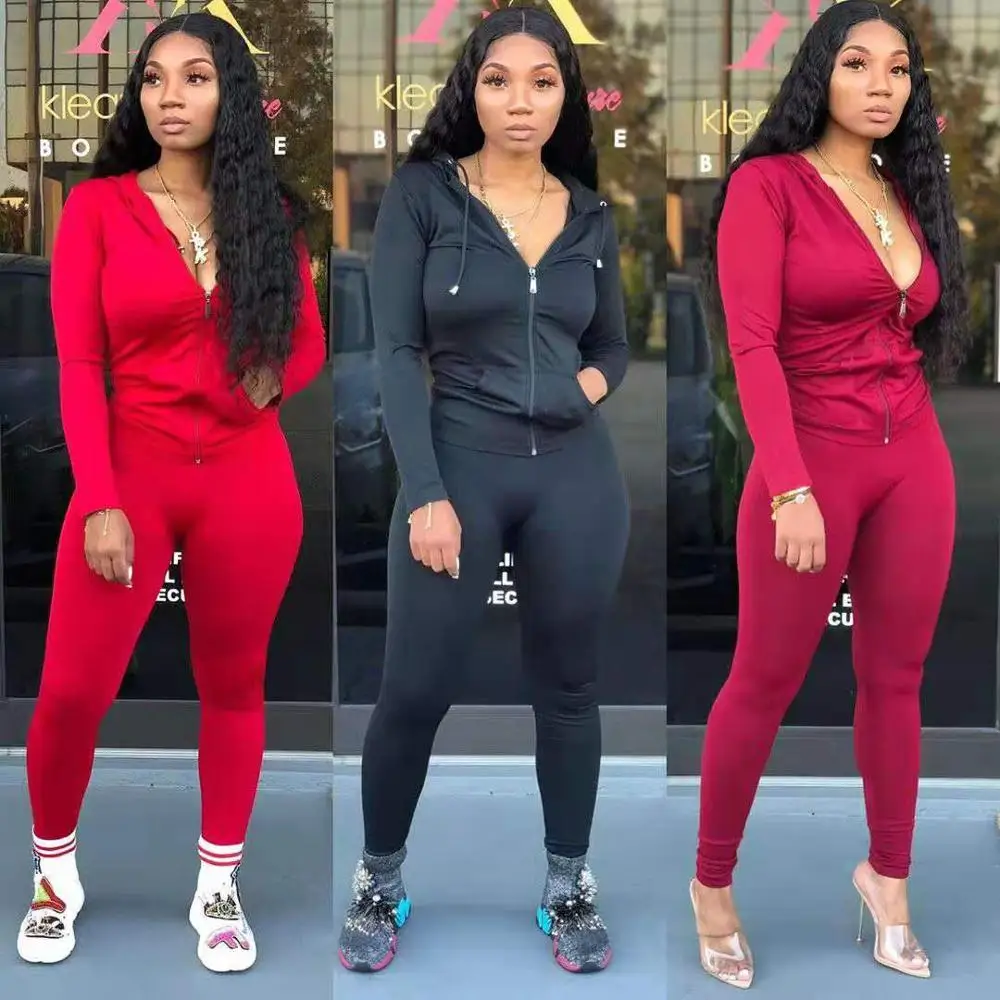 

2019 ladies zipper hoodie tights fashion sexy suit