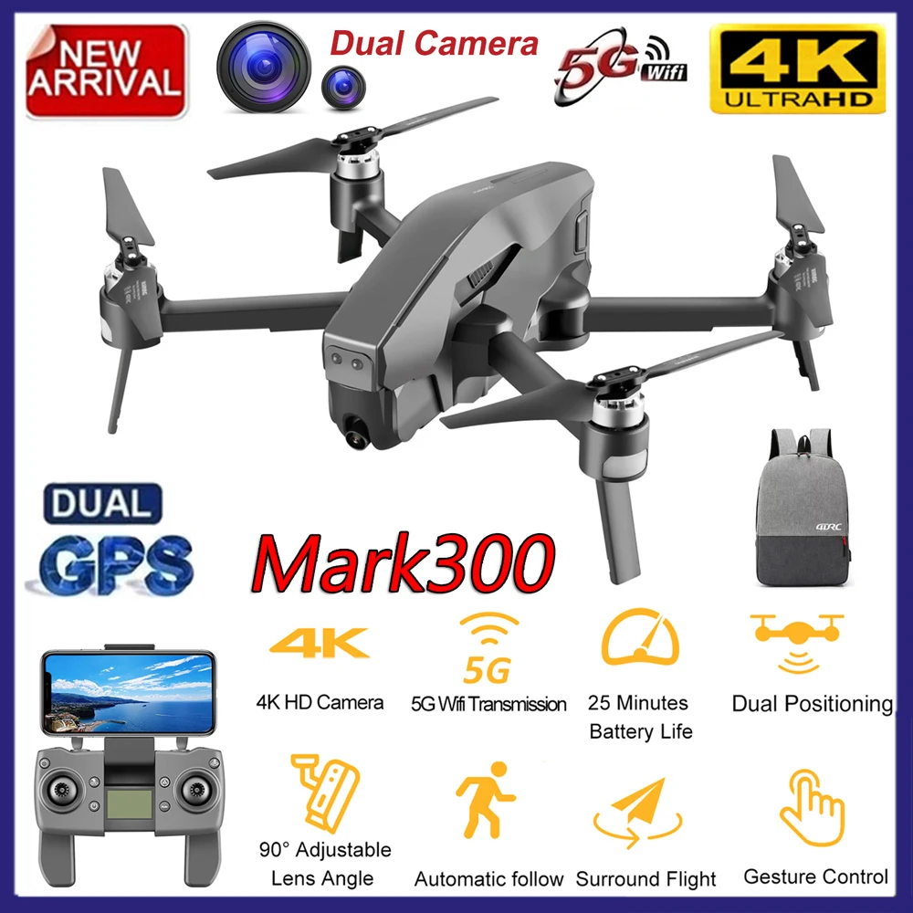 

Mark300 GPS Drone with Camera 4K 5G Wifi Optical Flow Positioning 25Min Flight Brushless RC Quadcopter VS Inspire 1 SG906 ZEN K1