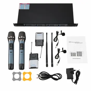 

GTD Audio 4x800 Paths UHF Diversity 2 Handheld&2 Lavalier Microphone Mic System Superior Sound Quality Professional Feature