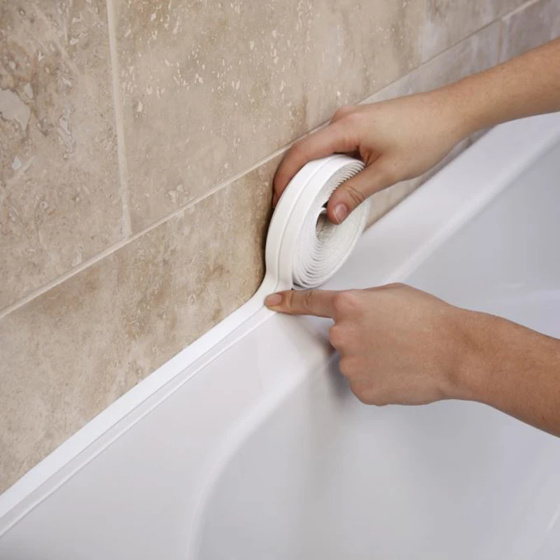 Venta Cinta de sellado para baño, banda autoadhesiva impermeable de material de PVC, cinta de calafateo color blanco para sellamiento de pared de baño, ducha, lavabo 3BjOk1znB