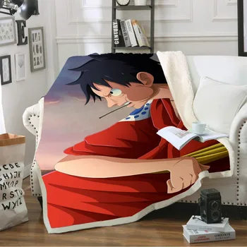 

Winter Blanket One Piece Anime Sherpa Fleece Warm Blanket for Sofa Office Luffy Print Cartoon Home Travel Bedding 150x200cm