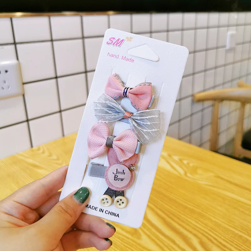 4 Piece Korean Fashion Children's Hairpins Hairpins Sweet Cute Girl Princess Cartoon Flower Bow Duckbill Clip Hair Accessories - Цвет: 7
