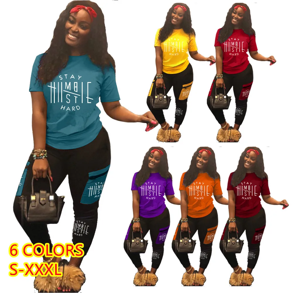 Casual Two Piece Sets Women's Tracksuits Set Fashion Letter Print Plus Size Sweatsuit 3xl Tops + Zip Pockets Pants 2pcs Outfits |
