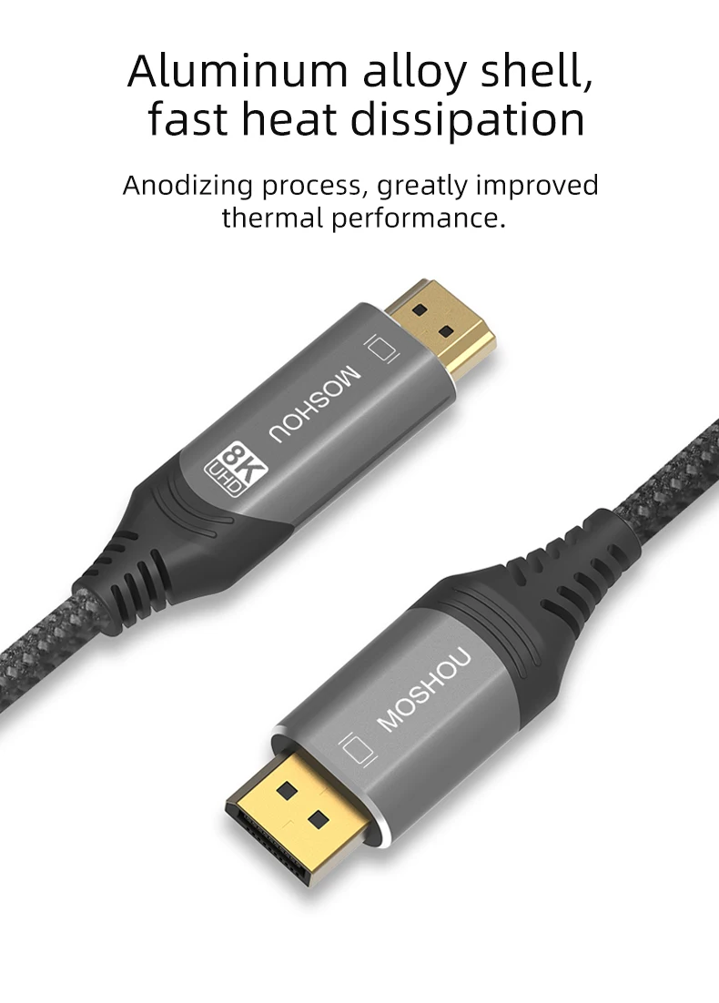 Moshou 8K DisplayPort to HDMI-compatible Cable UHD 8K@60Hz 4K@120Hz Ultra Speed 48Gbps HDR for projector HDTV DP1.4 to HD2.1
