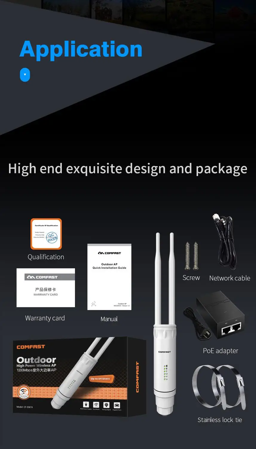 500mW High Power AC1200 Outdoor WIFI Router/Access Point/CPE Dual Dand 2.4Ghz/5Ghz Outdoor AP 10dBi Antenna POE WIFI Coverage AP