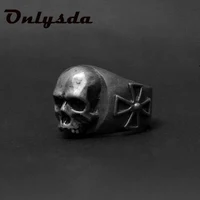 Dropshipping Men's Calvarium Skull Ring With Cross Gothic 316L Stainless Steel Biker Ring Motorcycle Band jewellery Gift Anel 1