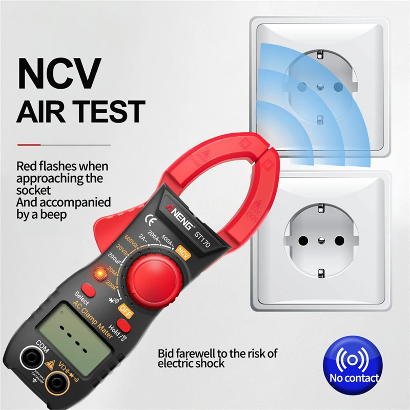 ANENG ST170 LCD Digital Clamp Meter DC/AC Current Multimeter Ammeter Voltage Tester Diode Current Capacitance NCV Ohm Test Tool 4