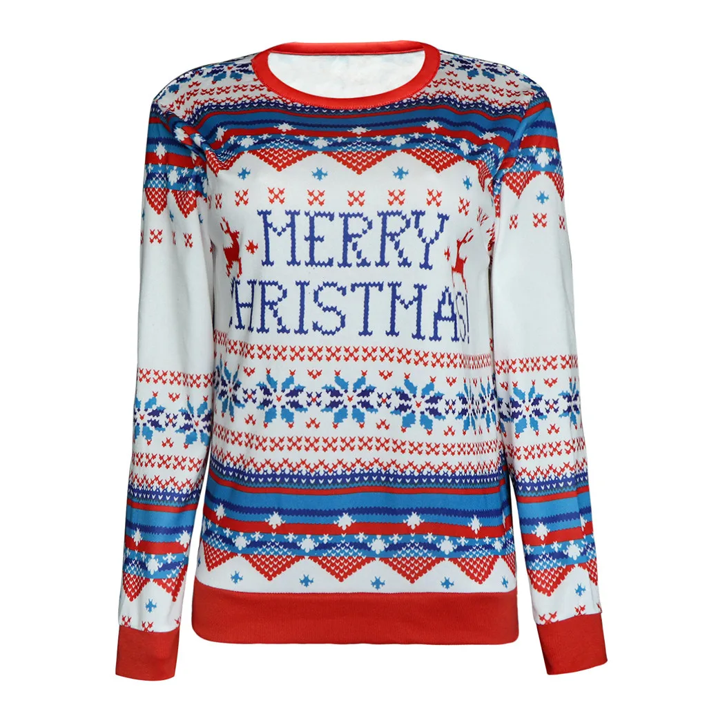 Рождественский свитер, женский свитер с круглым вырезом, повседневный Вязаный топ с рождественским принтом, облегающий пуловер, Женский пуловер, Nouveaute