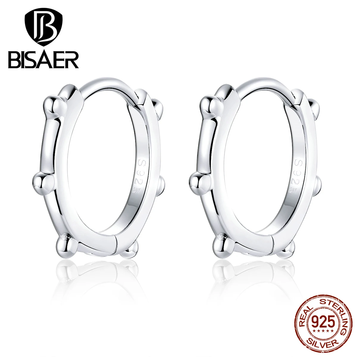 Геометрические серьги BISAER 925 пробы серебряные Простые круглые женские серьги-гвоздики стильные серьги в стиле панк ювелирные изделия ECE804