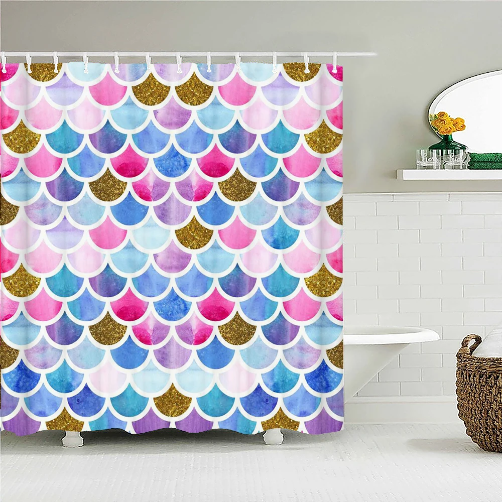 

Colorful Mermaid Pattern Bath Curtain Waterproof Fabric Shower Curtains Geometry Bathtub Screen for Bathroom Home Decor