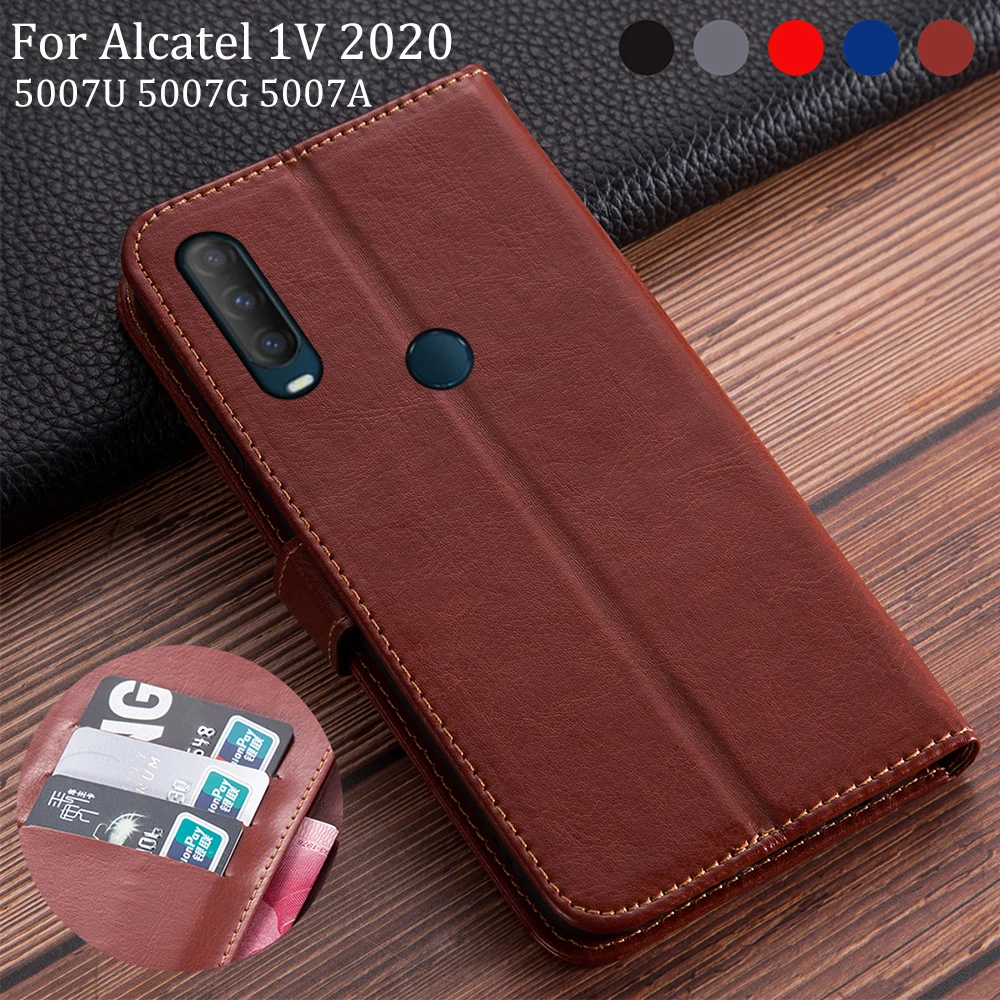 Роскошный кожаный чехол книжка для Alcatel 1 V 2020 кошелек с подставкой и держателем