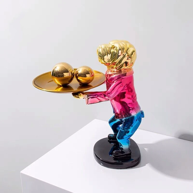 Dog Light Luxury Electroplate Desktop Tray Sculpture Living Room Tea Table Side Table Ornament Statue Gift Creative Decorate