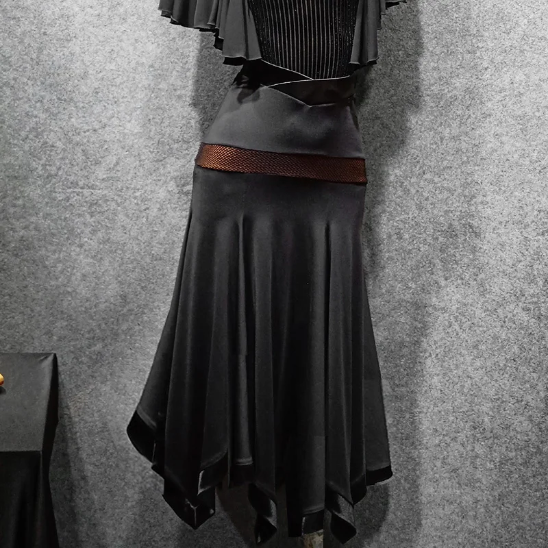 

New Ballroom Competition Dance Skirt Balck Irregular Hem Waltz Skirt Stage Wear Performance Clothes Ballroom Dance Dress VDB930