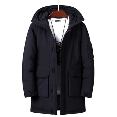 Мужской пуховик, зимний 90% утиный пух, модный, с капюшоном, большой карман, уплотненный пуховик, модное свободное повседневное пуховое пальто - Цвет: Черный