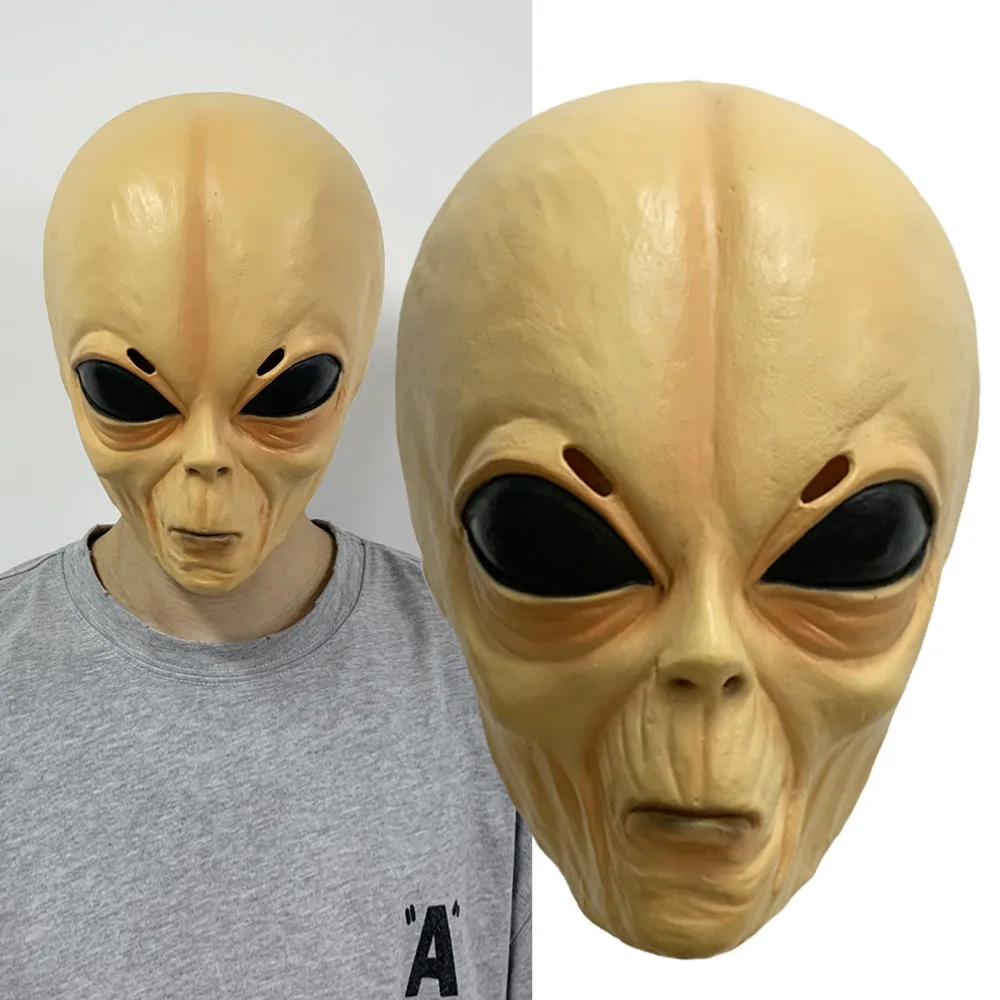 Deluxe Alien Mask Fancy Dress Halloween Latex Full Head Costume Roswell UFO Real 