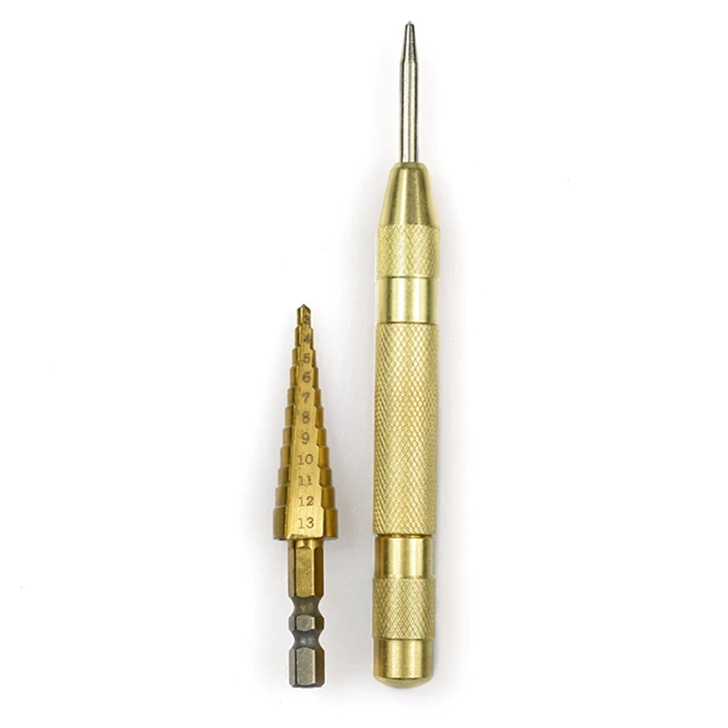1Pc 3-13Mm Titanium Coated Hss Steel Step Drill Bits +1Pc Center Punch Sets Stator Punching Automatic Pin | Инструменты