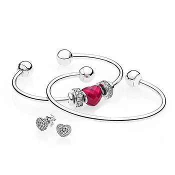 

NEW 100% 925 Sterling Silver SHAPE OF LOVE CHARM SHINING ELEGANCE SPACER CLIP MOMENTS OPEN Bracelet Set B800775 Jewelry Charm