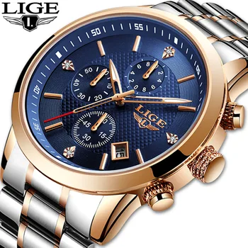 

LIGE Watch Men Fashion Sports Quartz Full Steel Gold Business Mens Watches Top Brand Luxury Waterproof Watch Relogio Masculino