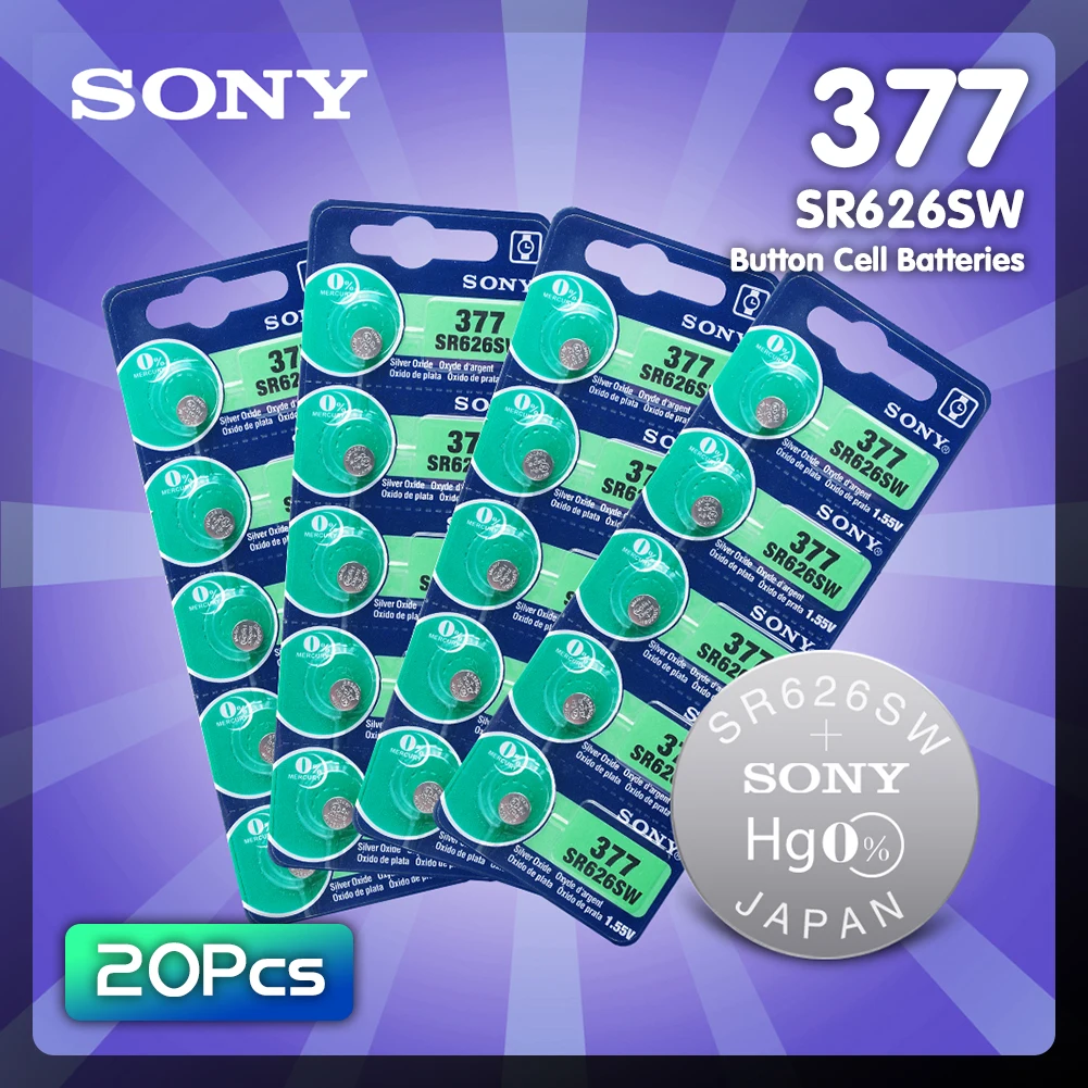 Батарейки для часов и игрушек SONY 1 55 в AG4 377A 377 LR66 LR626 SR626SW SR66 AG 4 кнопки 20 шт.|Часовые