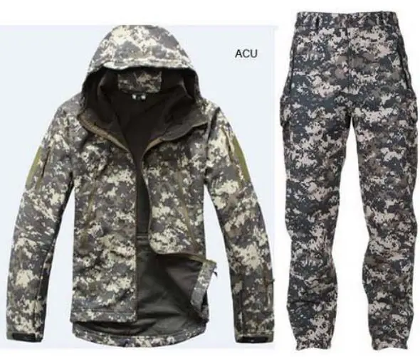 Камуфляжная одежда для охоты, Акула, кожа, мягкая оболочка, скрытень Tad V 4,0, уличная Тактическая Военная флисовая куртка+ униформа, штаны, костюмы - Цвет: ACU